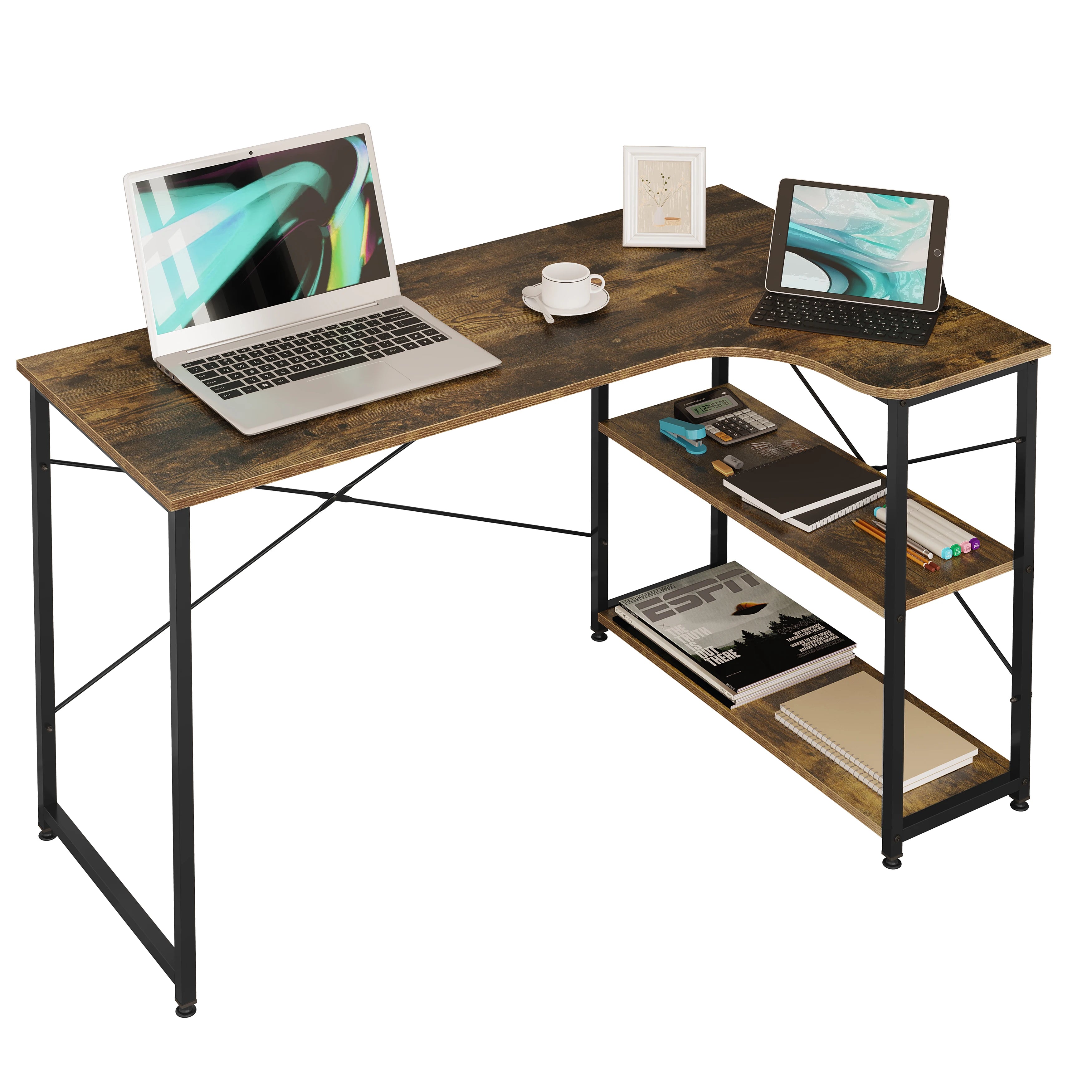 Bureau d’ordinateur en forme L – Table PC pour bureau à domicile et espace d’étude – 120 × 74 × 71,5 cm