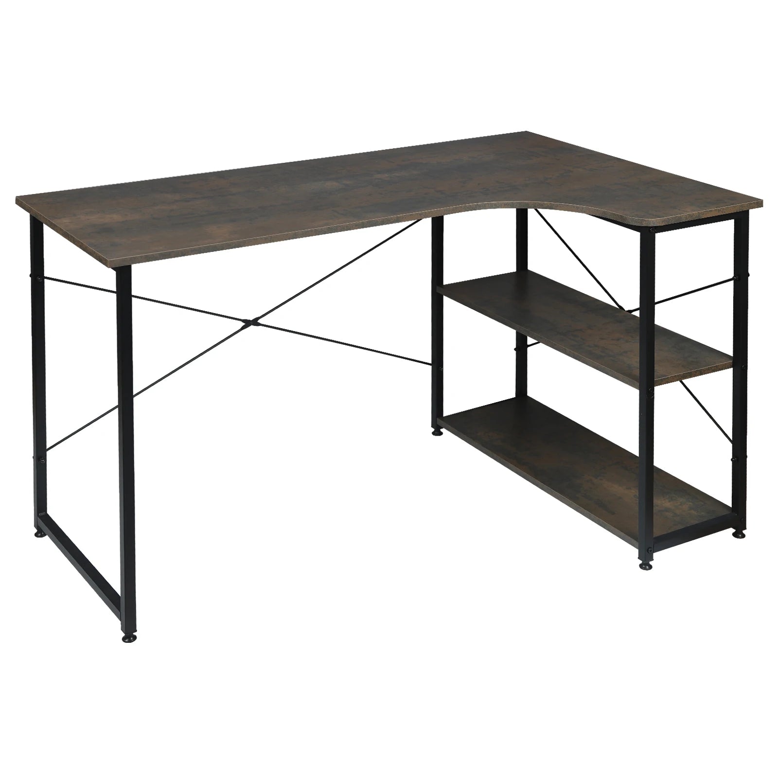 Bureau d’ordinateur en forme L avec rangements intégrés – Table PC pour bureau à domicile – 120 × 71,5 × 74 cm