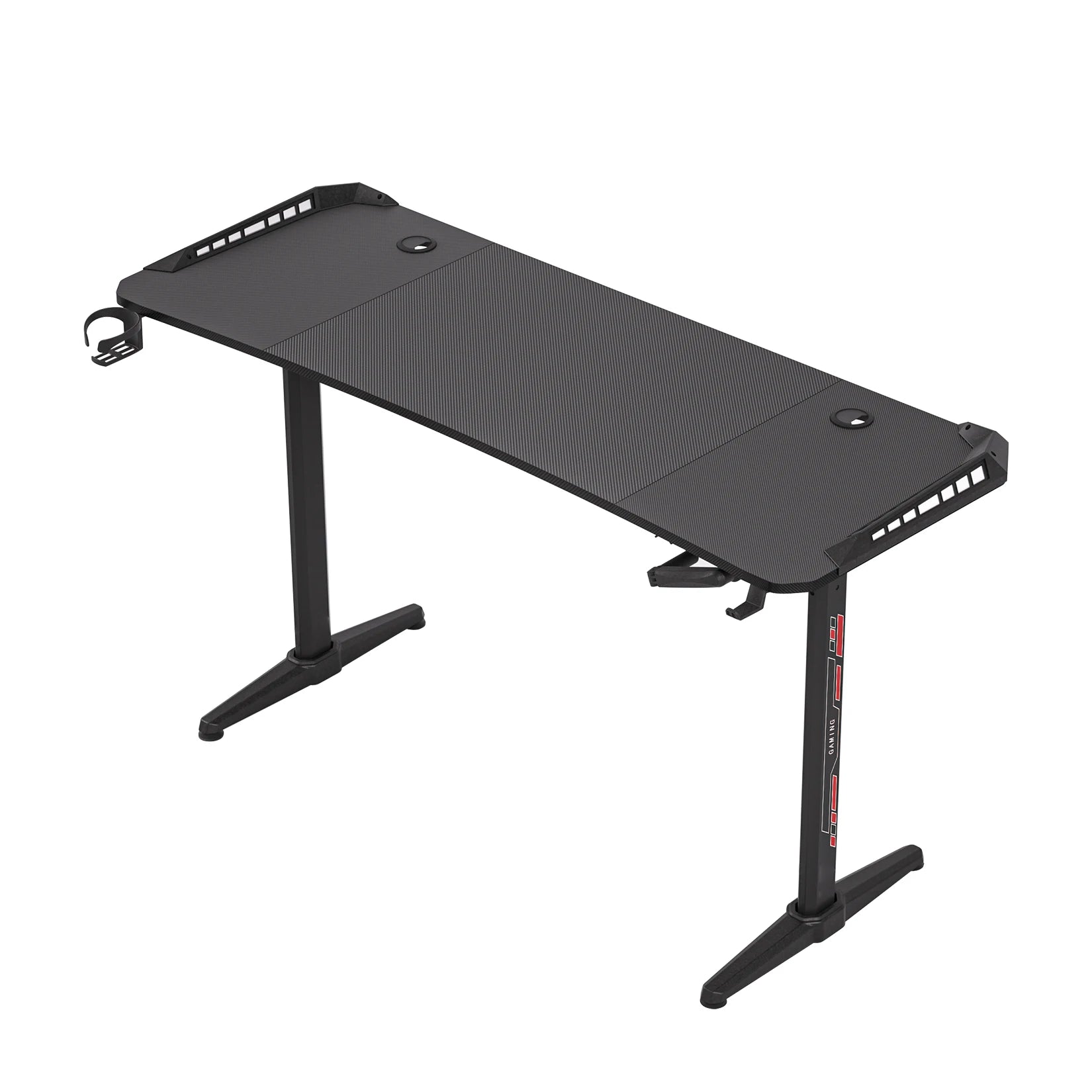 Bureau Gaming réglable en hauteur avec éclairage LED RVB – Grand bureau PC 160 × 60,5 cm pour gaming et bureau à domicile – Noir