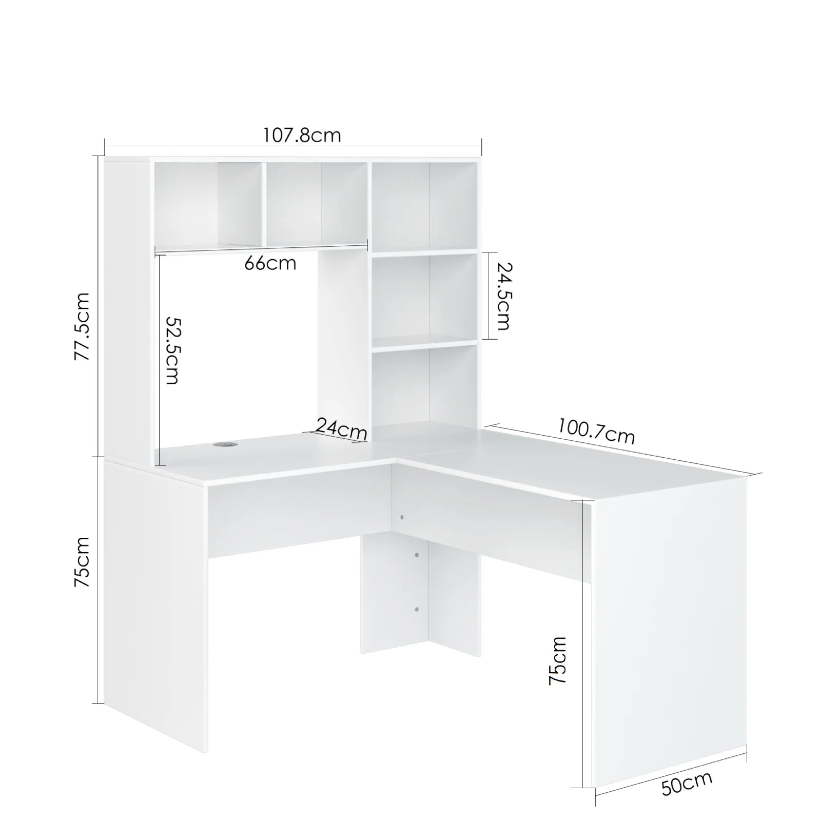 Bureau d’angle en forme L avec rangements et étagères intégrées – Bureau d’ordinateur blanc – 107,8 × 124,7 × 152,5 cm