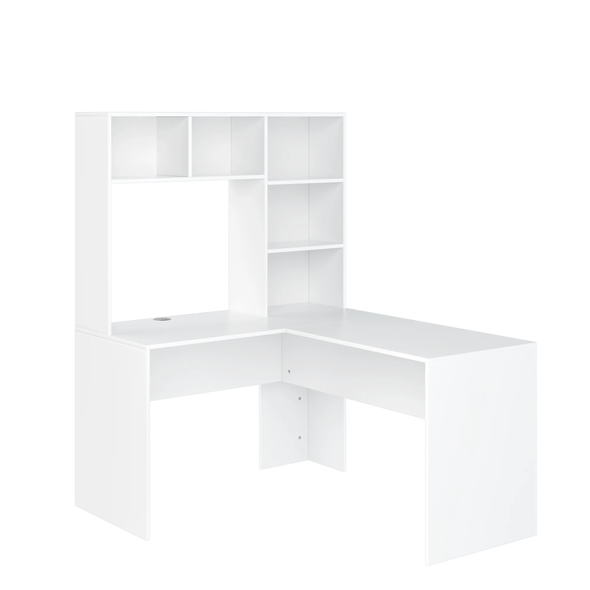 Bureau d’angle en forme L avec rangements et étagères intégrées – Bureau d’ordinateur blanc – 107,8 × 124,7 × 152,5 cm