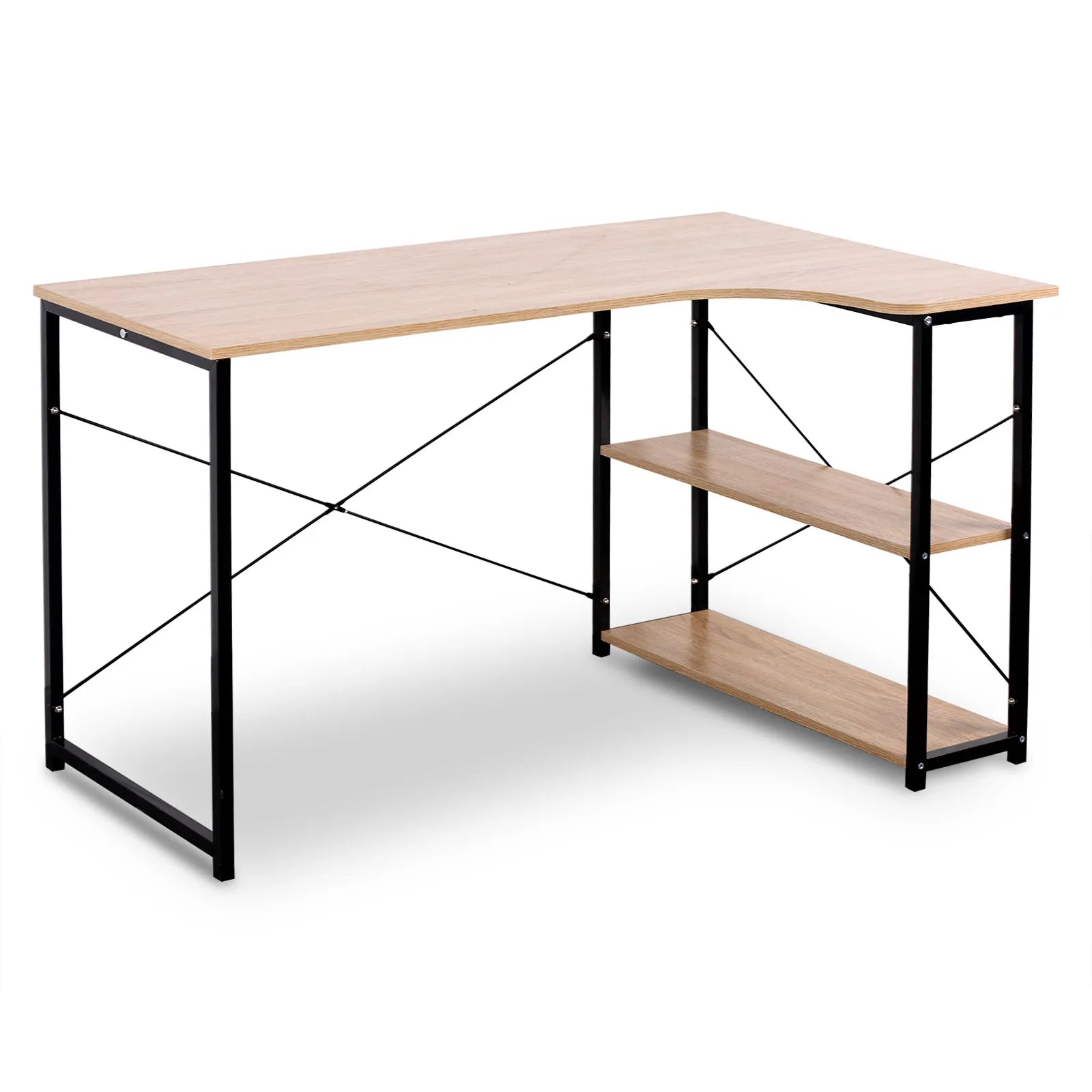 Bureau d’ordinateur en forme L avec rangements intégrés – Table PC pour bureau à domicile – 120 × 71,5 × 74 cm
