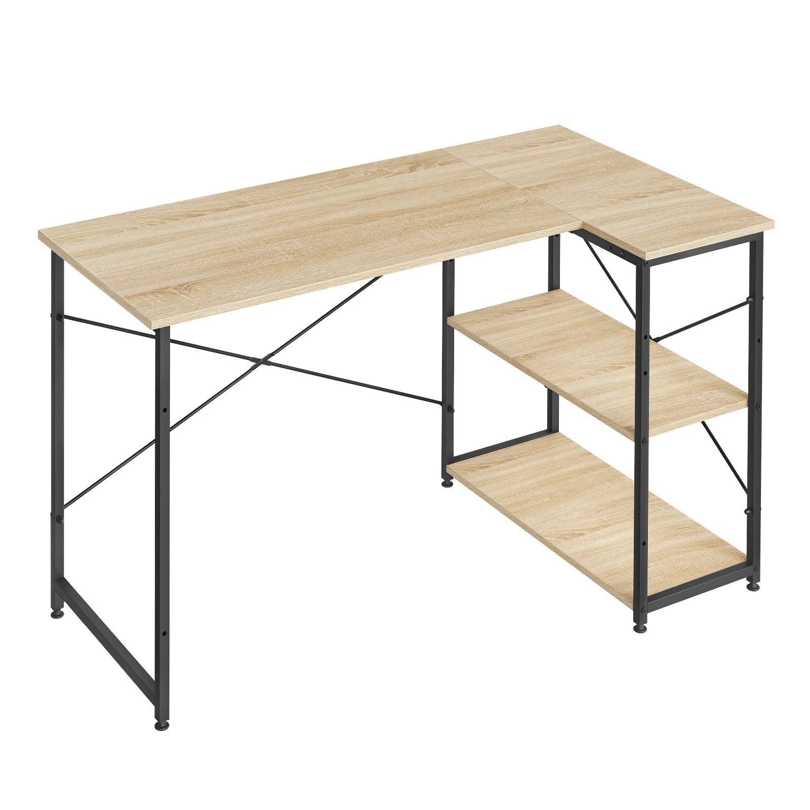 Bureau d’ordinateur en forme L avec rangements intégrés – Table PC pour bureau à domicile – 120 × 71,5 × 74 cm